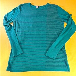 Halogen women’s striped sweater green with black stripes cashmere blend